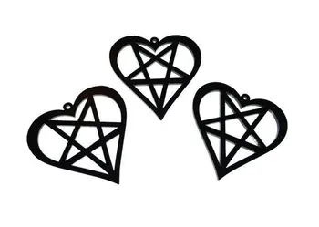Srdce Star Charms | Black Pentagram Prívesky | Laser Cut Akryl Šarm | Čarodejnice Goth